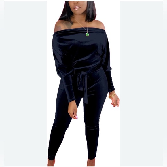 Navy blue off the shoulder jumpsuit size medium - Picture 10 of 10